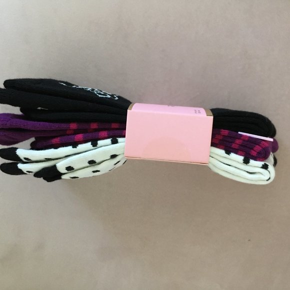 kate spade set of 3 pairs crew socks black pink purple white nwt - Picture 4 of 6